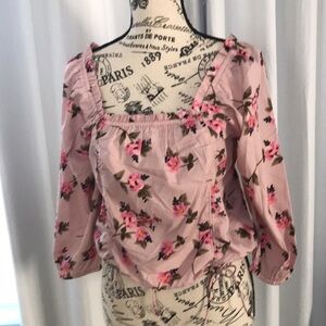 New Sexy Pink Flower Blouse Top square neck